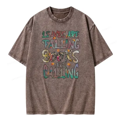 Pagewings Leaves Are Falling Books Are Calling Unisex Washed T-shirt