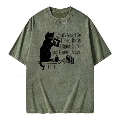 Pagewings That's What I Do I Read Books I Drink Coffee And I Know Things Unisex Washed T-shirt