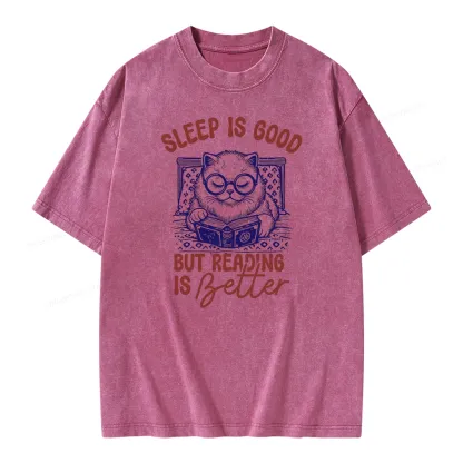 Pagewings Sleep Is Good But Reading Is Better Unisex Washed T-shirt