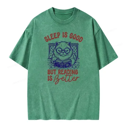 Pagewings Sleep Is Good But Reading Is Better Unisex Washed T-shirt