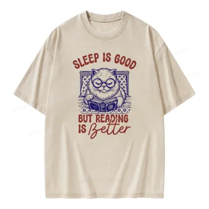 Pagewings Sleep Is Good But Reading Is Better Unisex Washed T-shirt