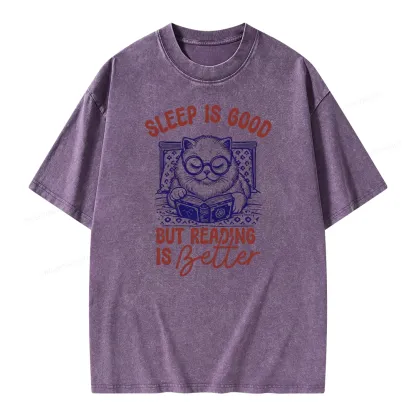 Pagewings Sleep Is Good But Reading Is Better Unisex Washed T-shirt