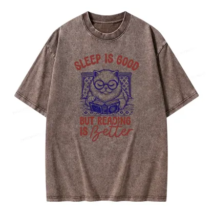 Pagewings Sleep Is Good But Reading Is Better Unisex Washed T-shirt