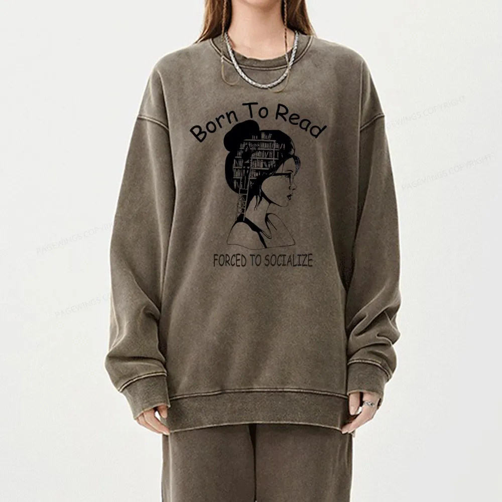 Pagewings Born To Read Unisex Washed Sweatshirt