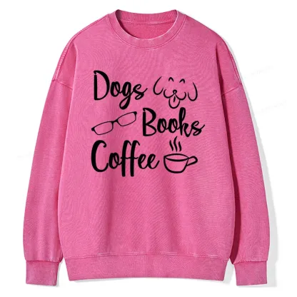 Pagewings Dogs Books Coffee Unisex Washed Sweatshirt