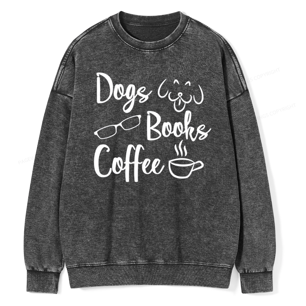 Pagewings Dogs Books Coffee Unisex Washed Sweatshirt
