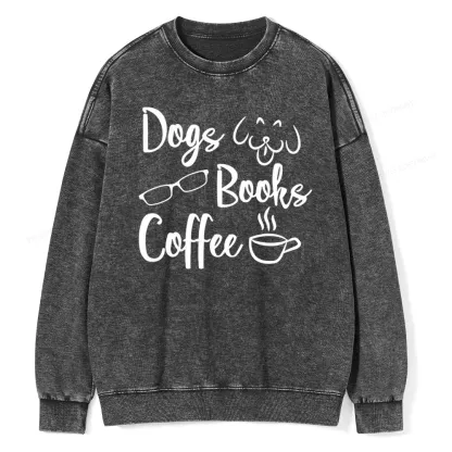 Pagewings Dogs Books Coffee Unisex Washed Sweatshirt