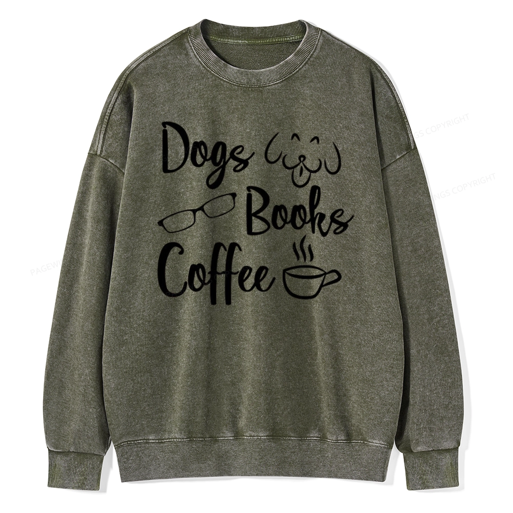 Pagewings Dogs Books Coffee Unisex Washed Sweatshirt