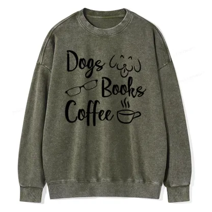 Pagewings Dogs Books Coffee Unisex Washed Sweatshirt