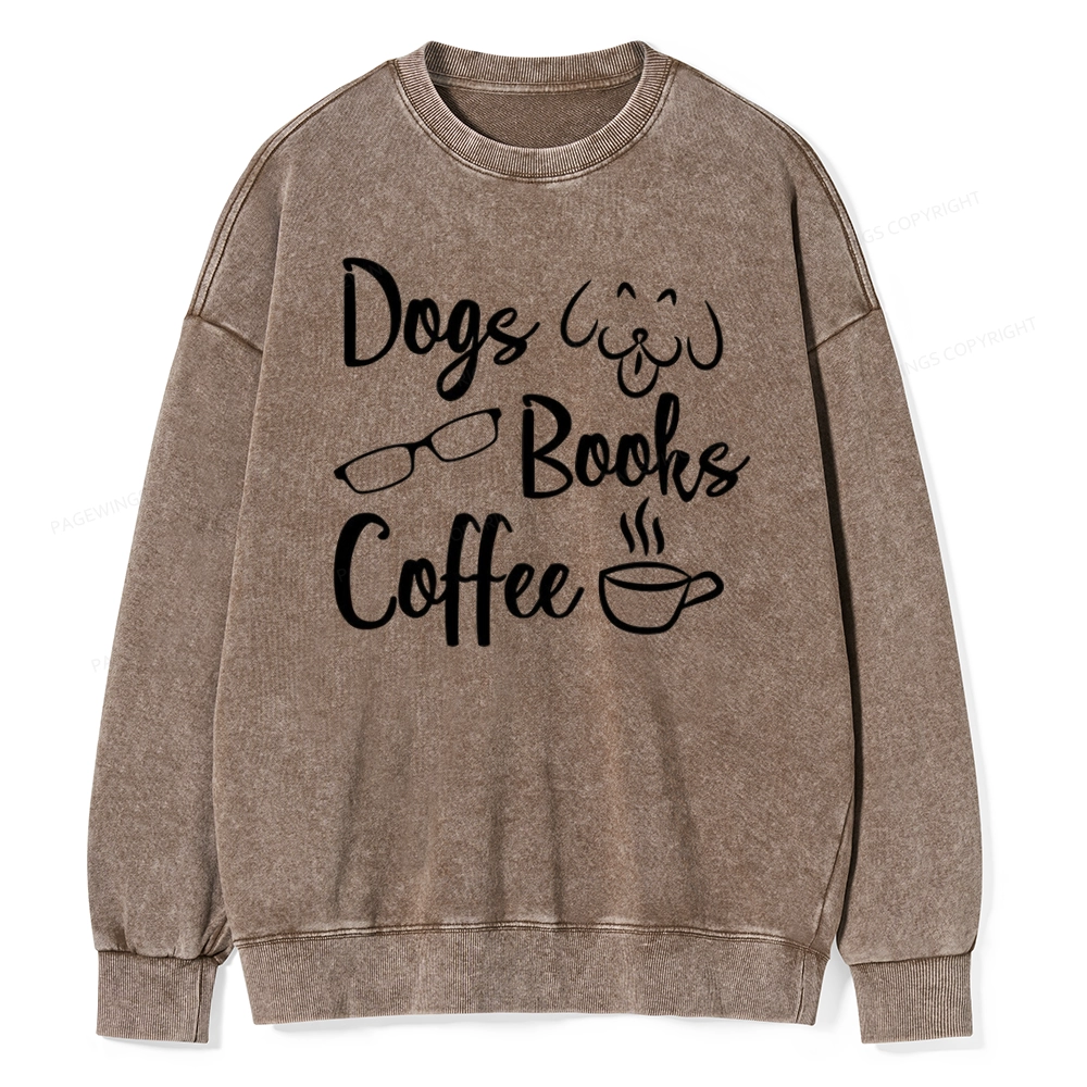Pagewings Dogs Books Coffee Unisex Washed Sweatshirt