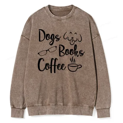 Pagewings Dogs Books Coffee Unisex Washed Sweatshirt