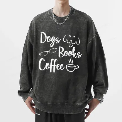 Pagewings Dogs Books Coffee Unisex Washed Sweatshirt