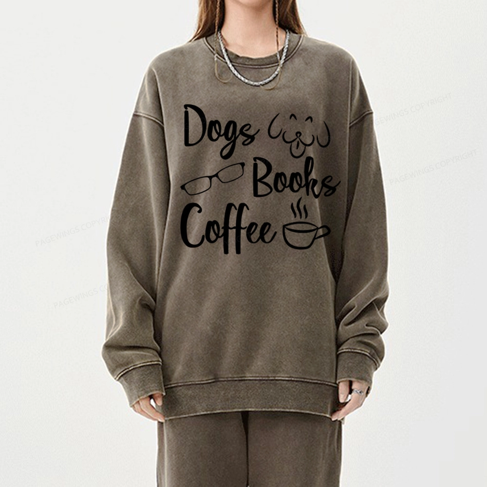 Pagewings Dogs Books Coffee Unisex Washed Sweatshirt