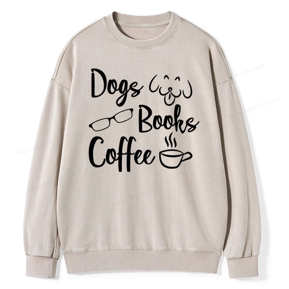 Pagewings Dogs Books Coffee Unisex Washed Sweatshirt