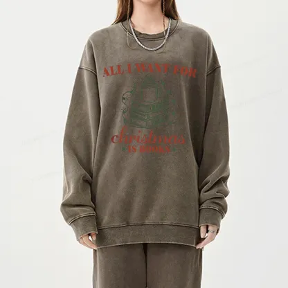 Pagewings All I Want For Christmas Is Books Unisex Washed Sweatshirt