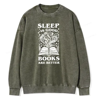 Pagewings Sleep is Good Books are Better Unisex Washed Sweatshirt