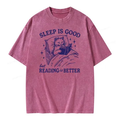 Pagewings Sleep Is Good But Reading Is Better Unisex Washed T-shirt