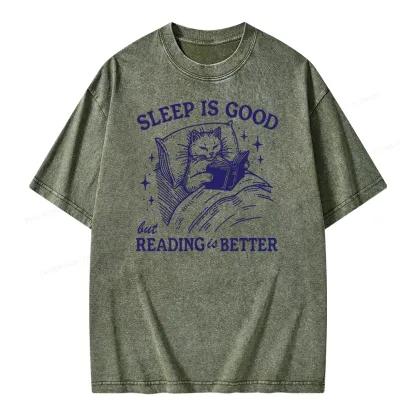 Pagewings Sleep Is Good But Reading Is Better Unisex Washed T-shirt