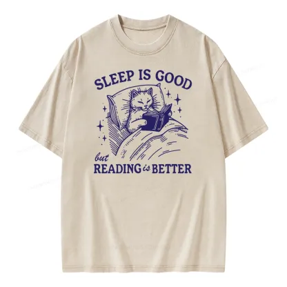 Pagewings Sleep Is Good But Reading Is Better Unisex Washed T-shirt