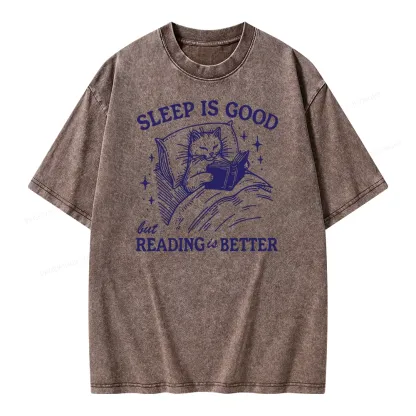 Pagewings Sleep Is Good But Reading Is Better Unisex Washed T-shirt