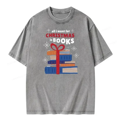 Pagewings All I Want For Christmas Is Books Unisex Washed T-shirt