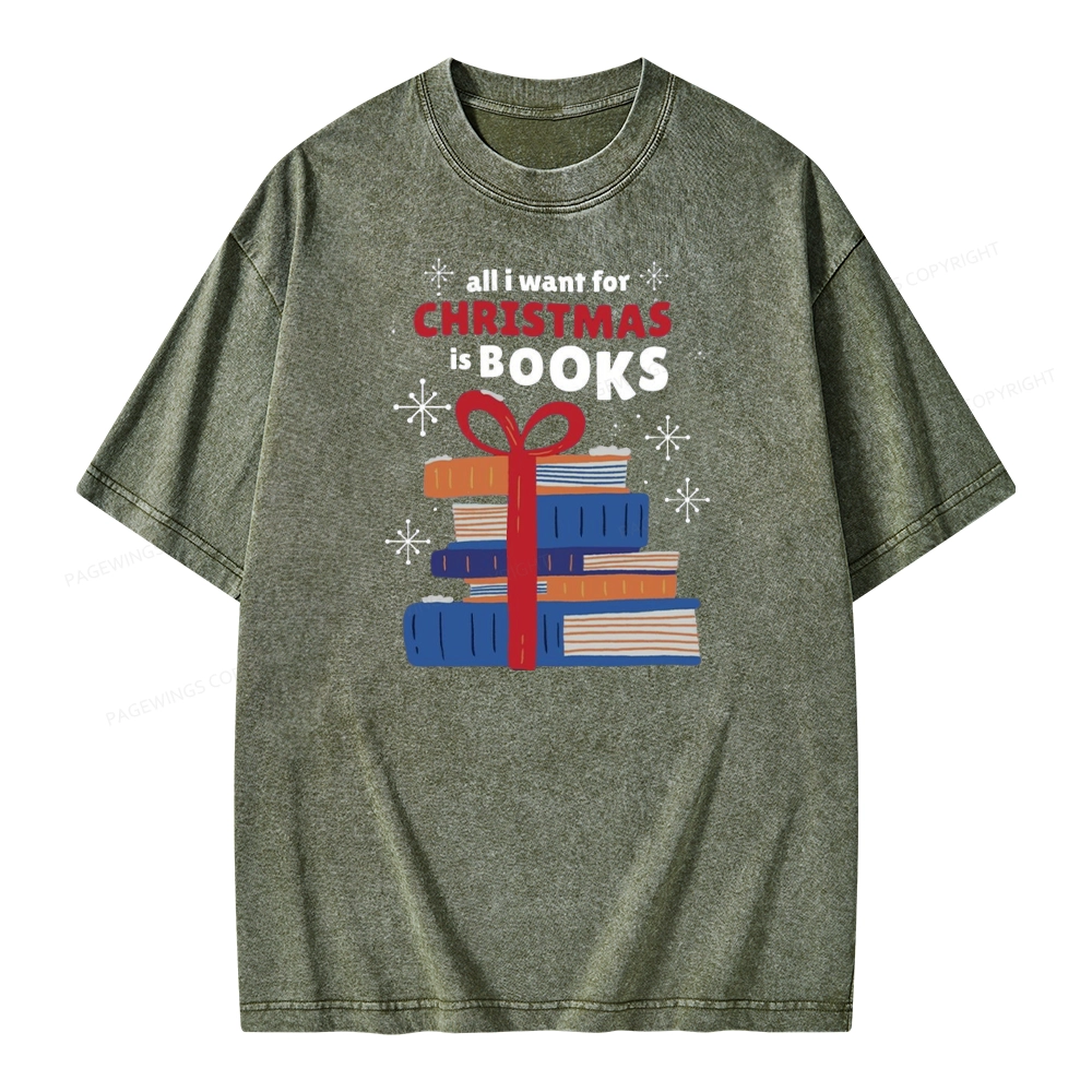 Pagewings All I Want For Christmas Is Books Unisex Washed T-shirt