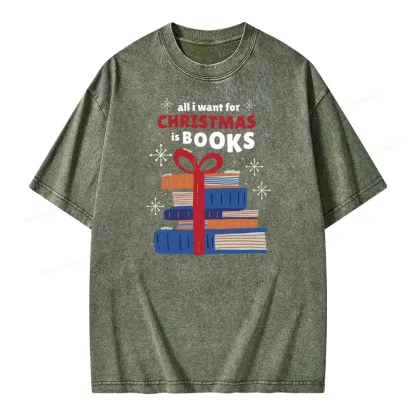 Pagewings All I Want For Christmas Is Books Unisex Washed T-shirt