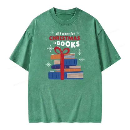 Pagewings All I Want For Christmas Is Books Unisex Washed T-shirt