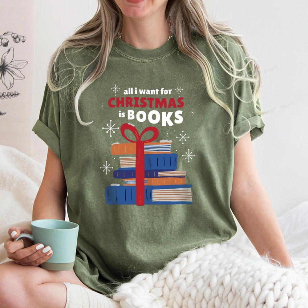 Pagewings All I Want For Christmas Is Books Unisex Washed T-shirt