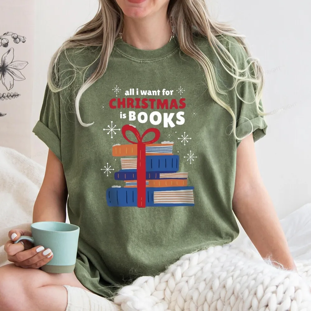 Pagewings All I Want For Christmas Is Books Unisex Washed T-shirt