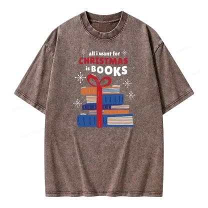 Pagewings All I Want For Christmas Is Books Unisex Washed T-shirt