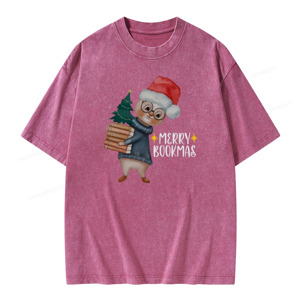 Pagewings Merry Bookmas Rabbit Unisex Washed T-shirt