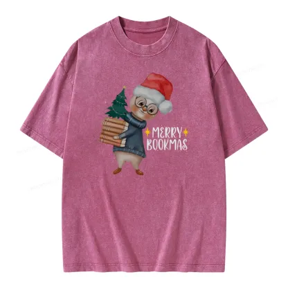 Pagewings Merry Bookmas Rabbit Unisex Washed T-shirt