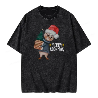 Pagewings Merry Bookmas Rabbit Unisex Washed T-shirt