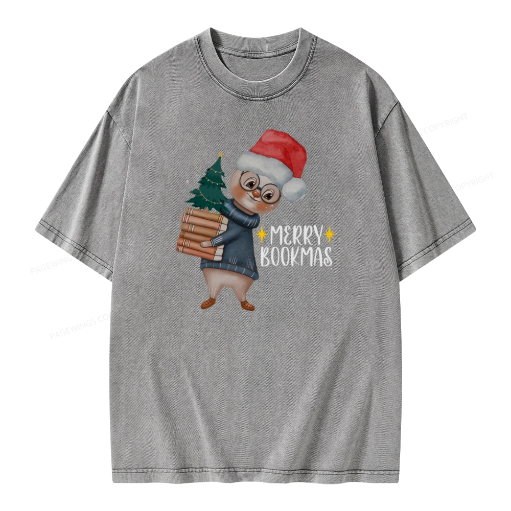 Pagewings Merry Bookmas Rabbit Unisex Washed T-shirt
