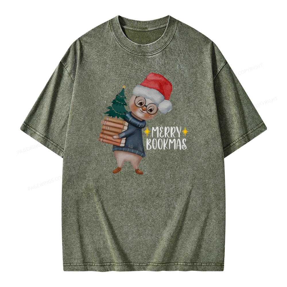 Pagewings Merry Bookmas Rabbit Unisex Washed T-shirt