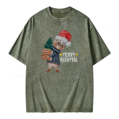 Pagewings Merry Bookmas Rabbit Unisex Washed T-shirt