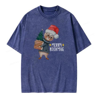 Pagewings Merry Bookmas Rabbit Unisex Washed T-shirt