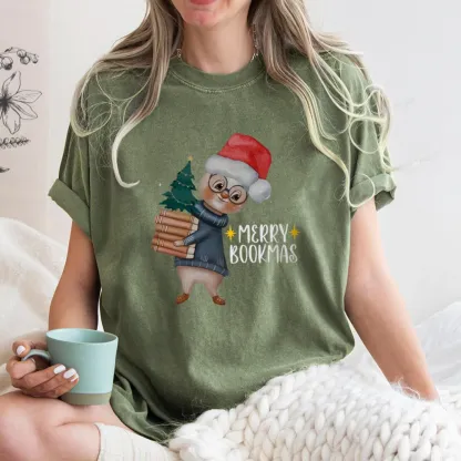 Pagewings Merry Bookmas Rabbit Unisex Washed T-shirt
