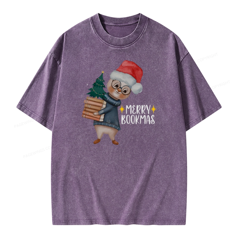 Pagewings Merry Bookmas Rabbit Unisex Washed T-shirt