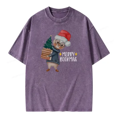 Pagewings Merry Bookmas Rabbit Unisex Washed T-shirt