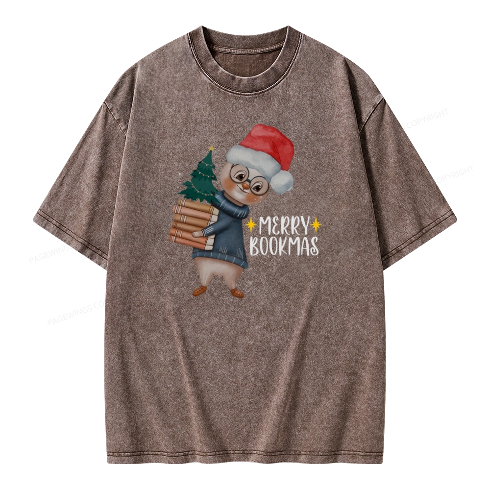 Pagewings Merry Bookmas Rabbit Unisex Washed T-shirt