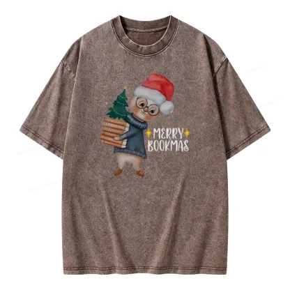 Pagewings Merry Bookmas Rabbit Unisex Washed T-shirt