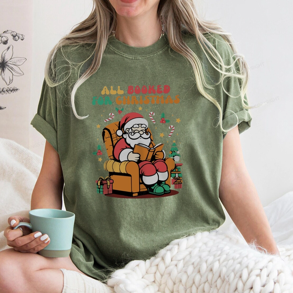Pagewings Funny Santa All Booked For Christmas Unisex Washed T-shirt