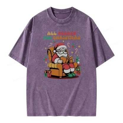 Pagewings Funny Santa All Booked For Christmas Unisex Washed T-shirt