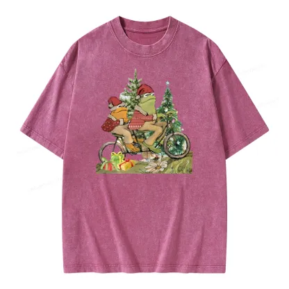 Pagewings Frog and Toad Christmas Unisex Washed T-shirt
