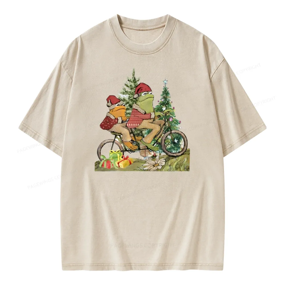 Pagewings Frog and Toad Christmas Unisex Washed T-shirt