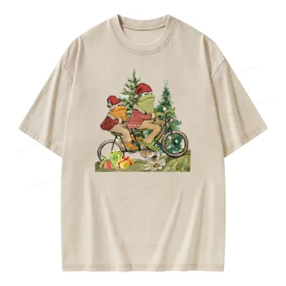 Pagewings Frog and Toad Christmas Unisex Washed T-shirt