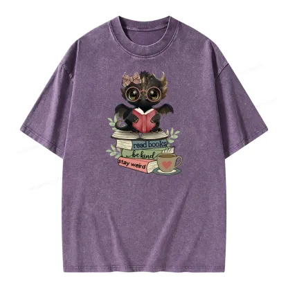 Pagewings Cute Dragon Read Books Be Kind Stay Weird Unisex Washed T-shirt