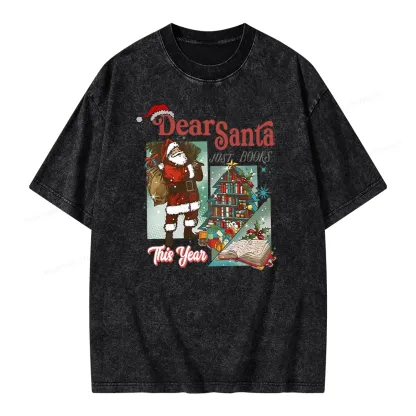 Pagewings Christmas Santa Reader Holiday Unisex Washed T-shirt